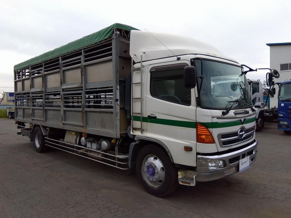 中古平アルミブロック 日野 レンジャー /B06631 2段式 豚用 家畜運搬車 