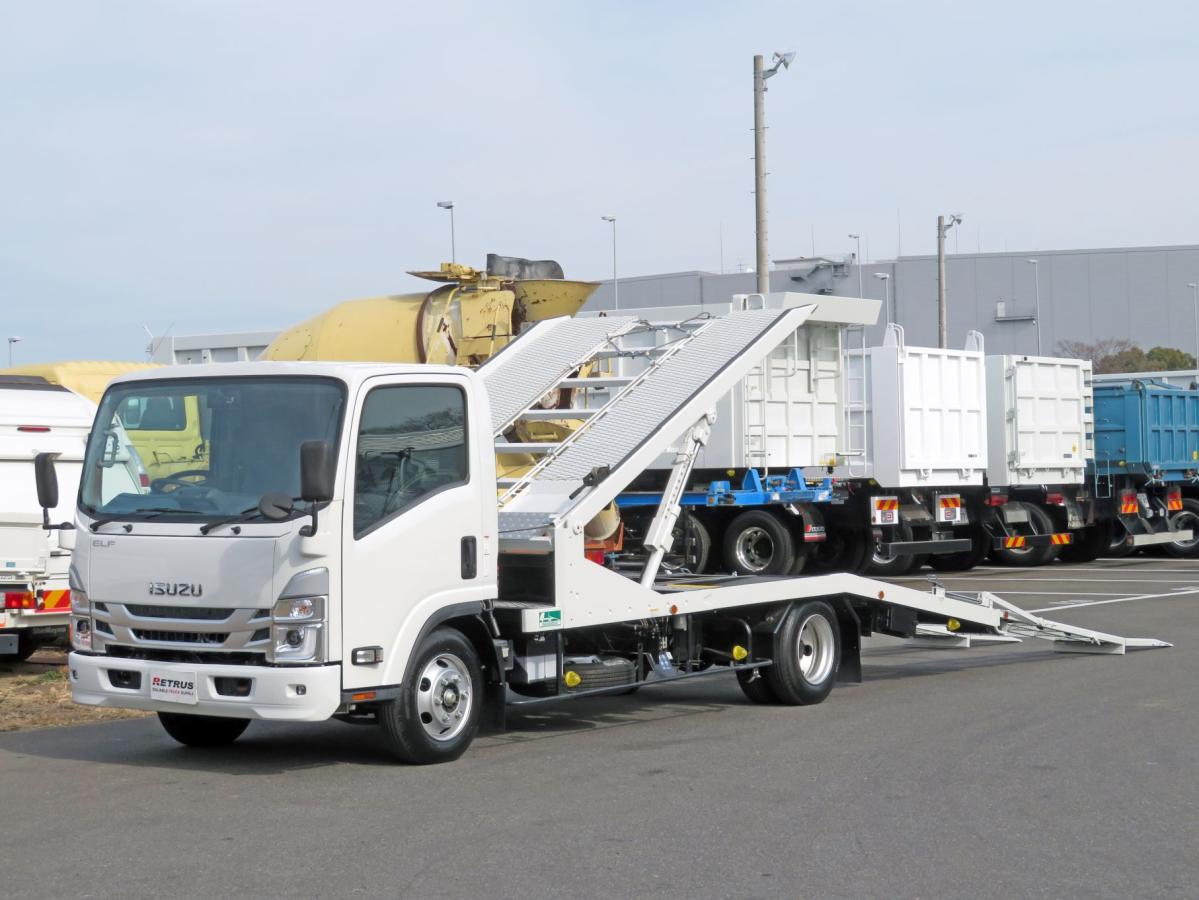 中古キャリアカー(積載車) いすゞ エルフ /未使用 花見台 2台積み
