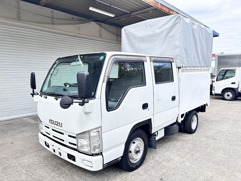 中古幌付き平ボディ いすゞ エルフ /いすゞ エルフ ダブルキャブ 幌車