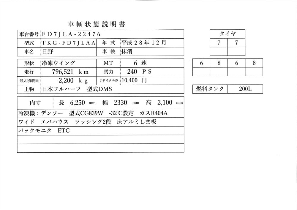 中古冷凍ウィング 日野 レンジャー